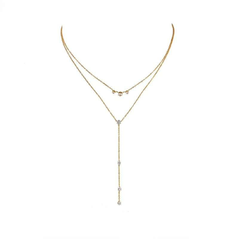 Zirconia Layered Long Pendant Necklace