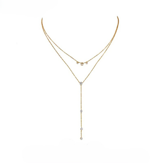 Zirconia Layered Long Pendant Necklace