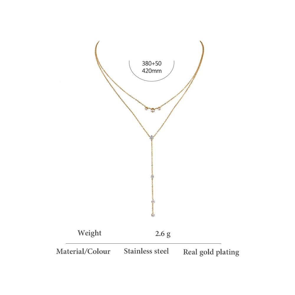 Zirconia Layered Long Pendant Necklace