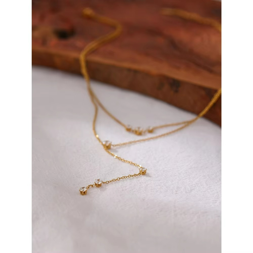 Zirconia Layered Long Pendant Necklace