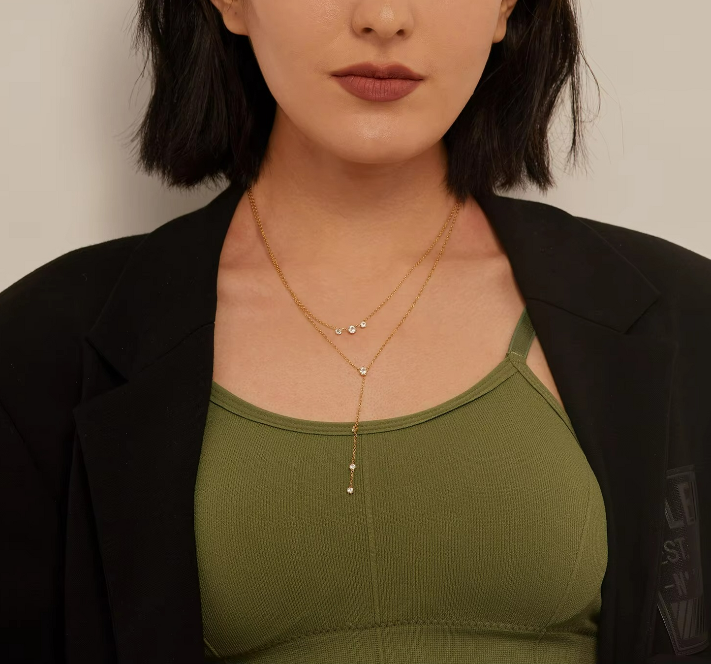 Zirconia Layered Long Pendant Necklace