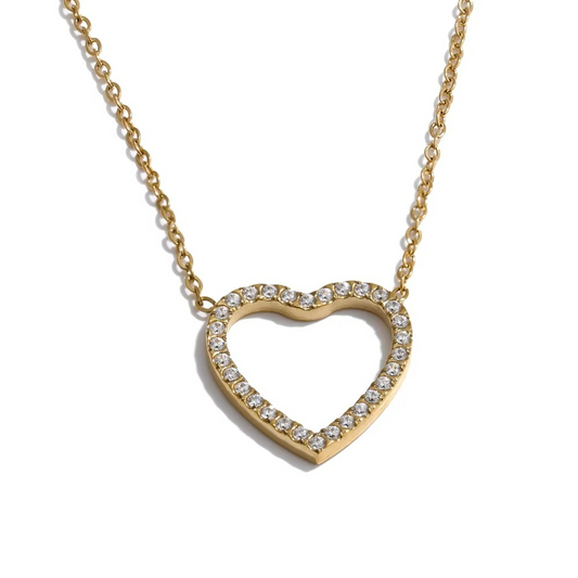 Zirconia Hollow Heat Love Necklace