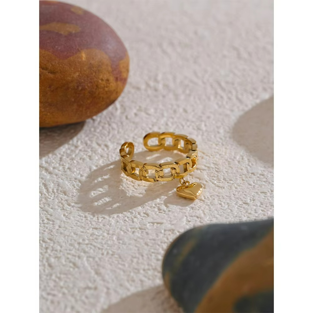 Charm Metal Chain Heart Love Drop Open Golden Ring