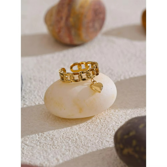 Charm Metal Chain Heart Love Drop Open Golden Ring