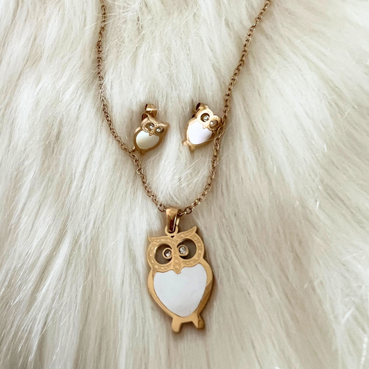 Owl Necklace and Earrings Set