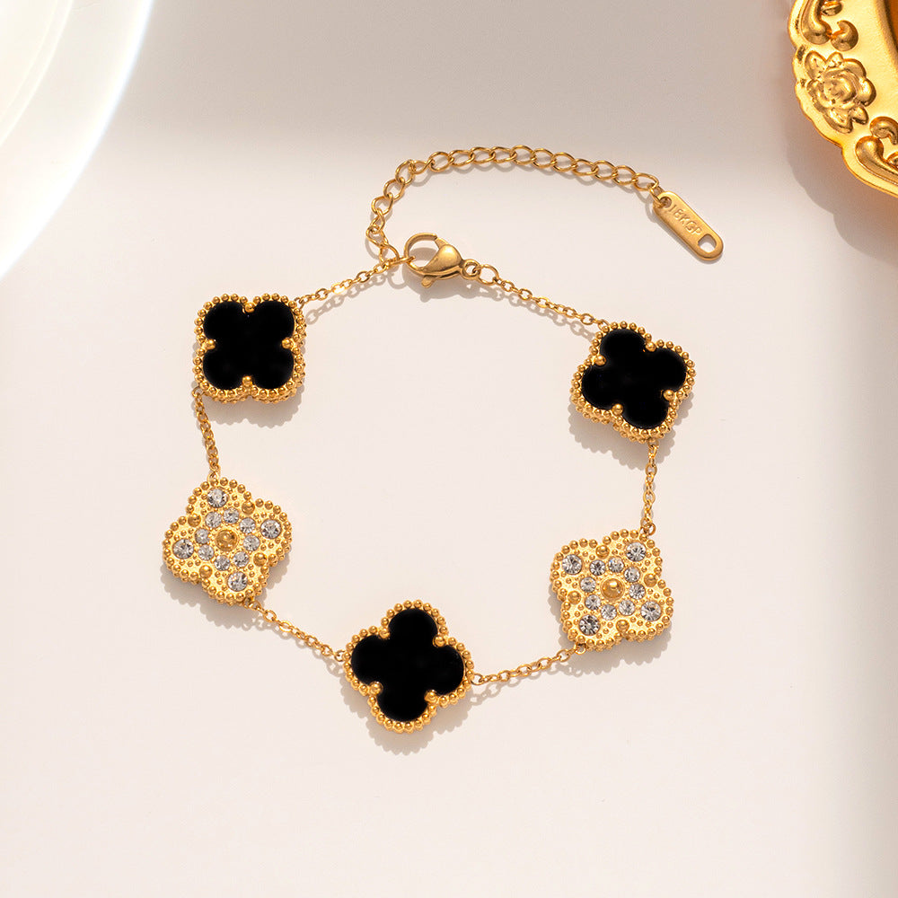Four Leaf Clover Zirconia Bracelet Black
