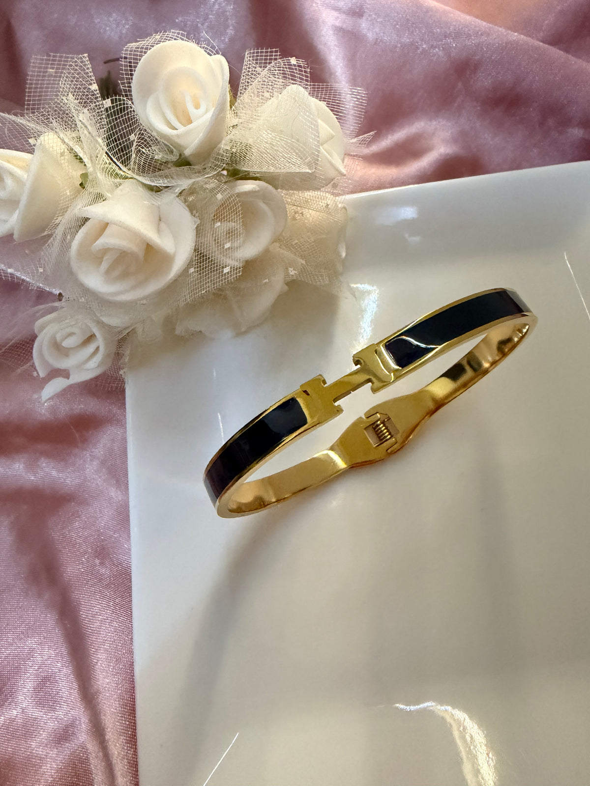 H Black Enamel Bangle