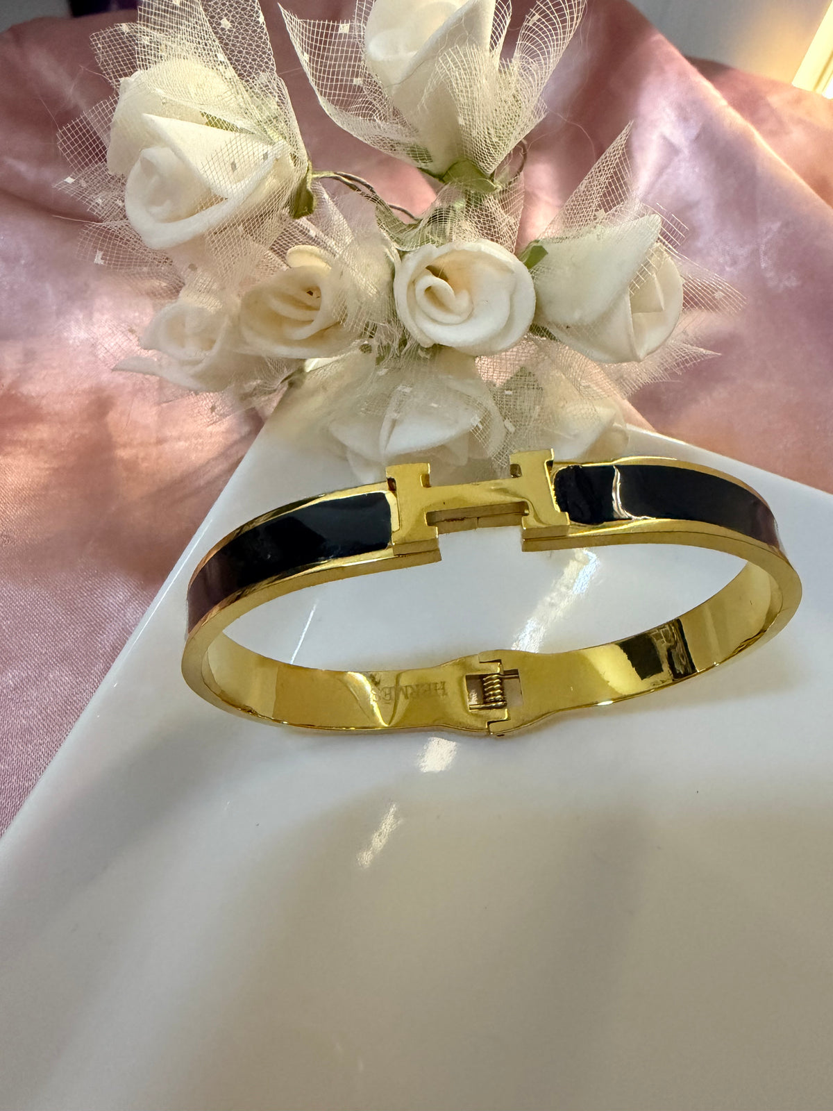 H Black Enamel Bangle