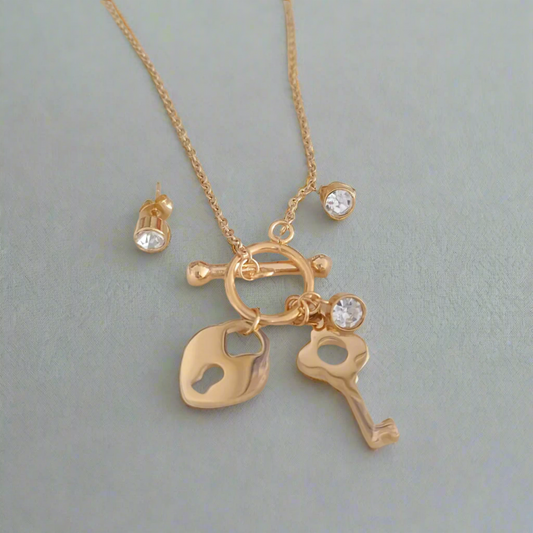 Heart and Key Necklace and Earrings set