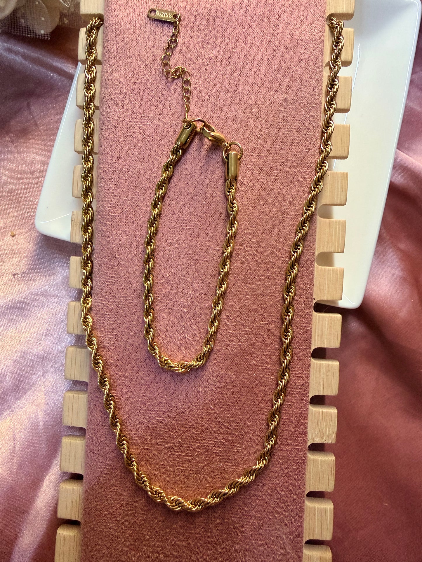 Rope Chain Necklace and Bracelet Set
