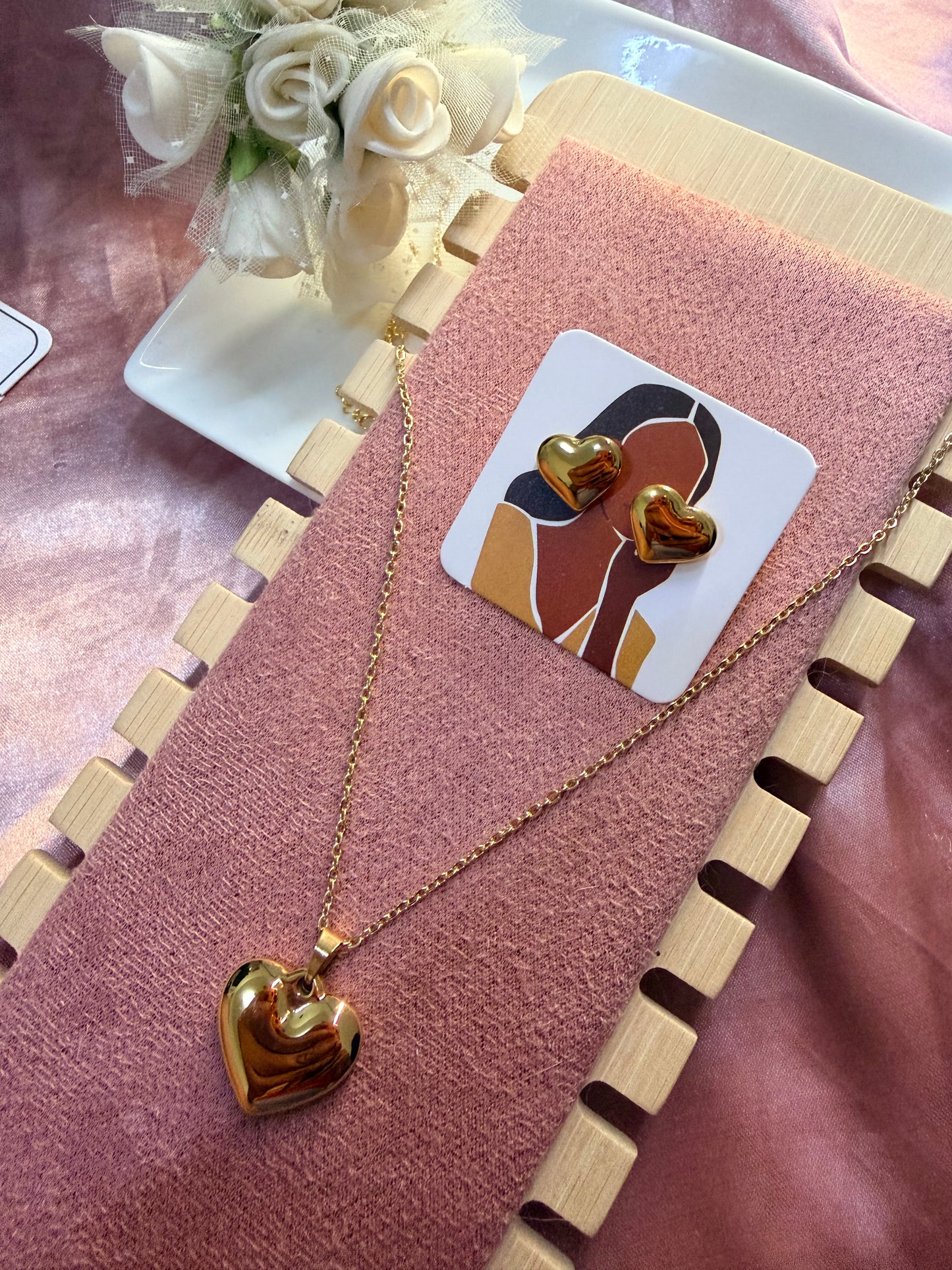 Heart Necklace and Earrings Set