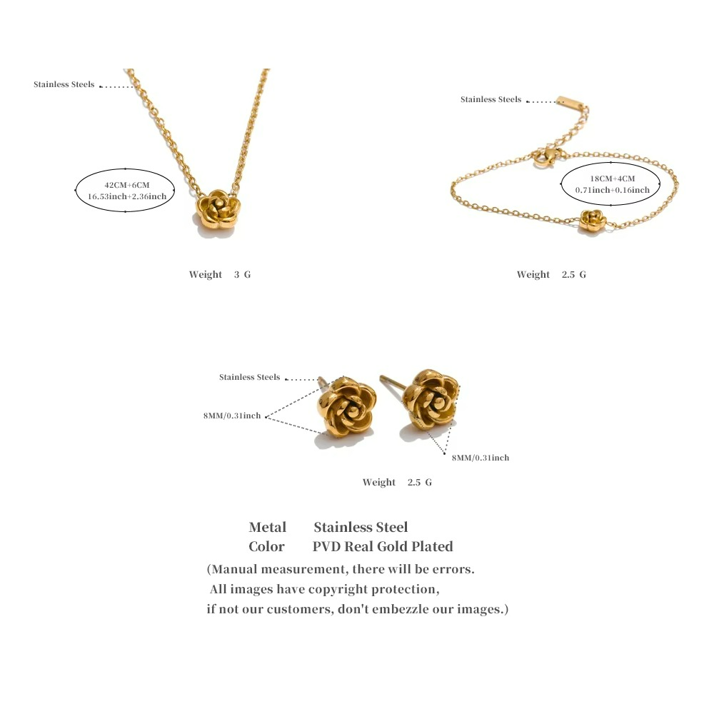 Rose Earrings Necklace and Bracelet Set