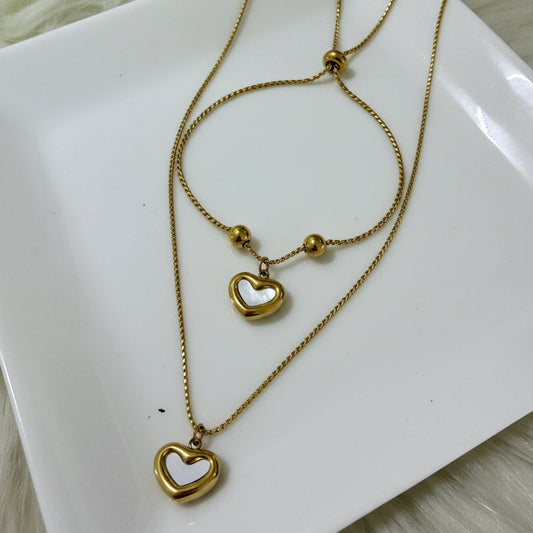 White Heart Necklace and Bracelet Set