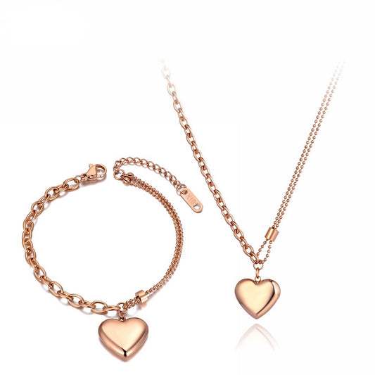 Love Heart Charm Necklace and Earrings Set