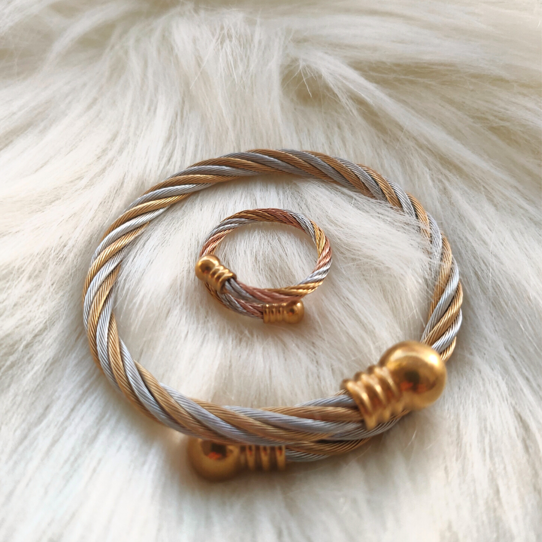 Twisted Cable Ring and Bangle Set