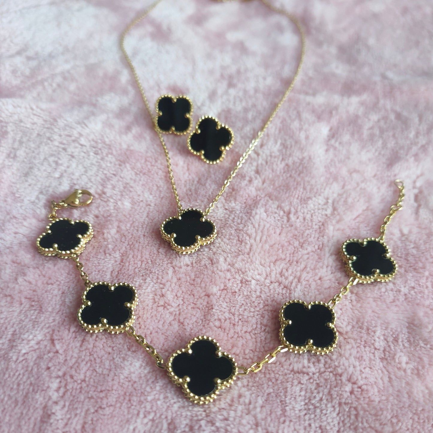 Four Leaf Clover Necklace, Bracelet and Earrings Set