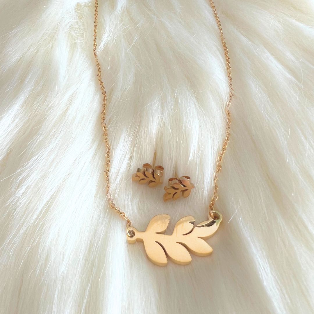 Leaf Necklace and Earrings set