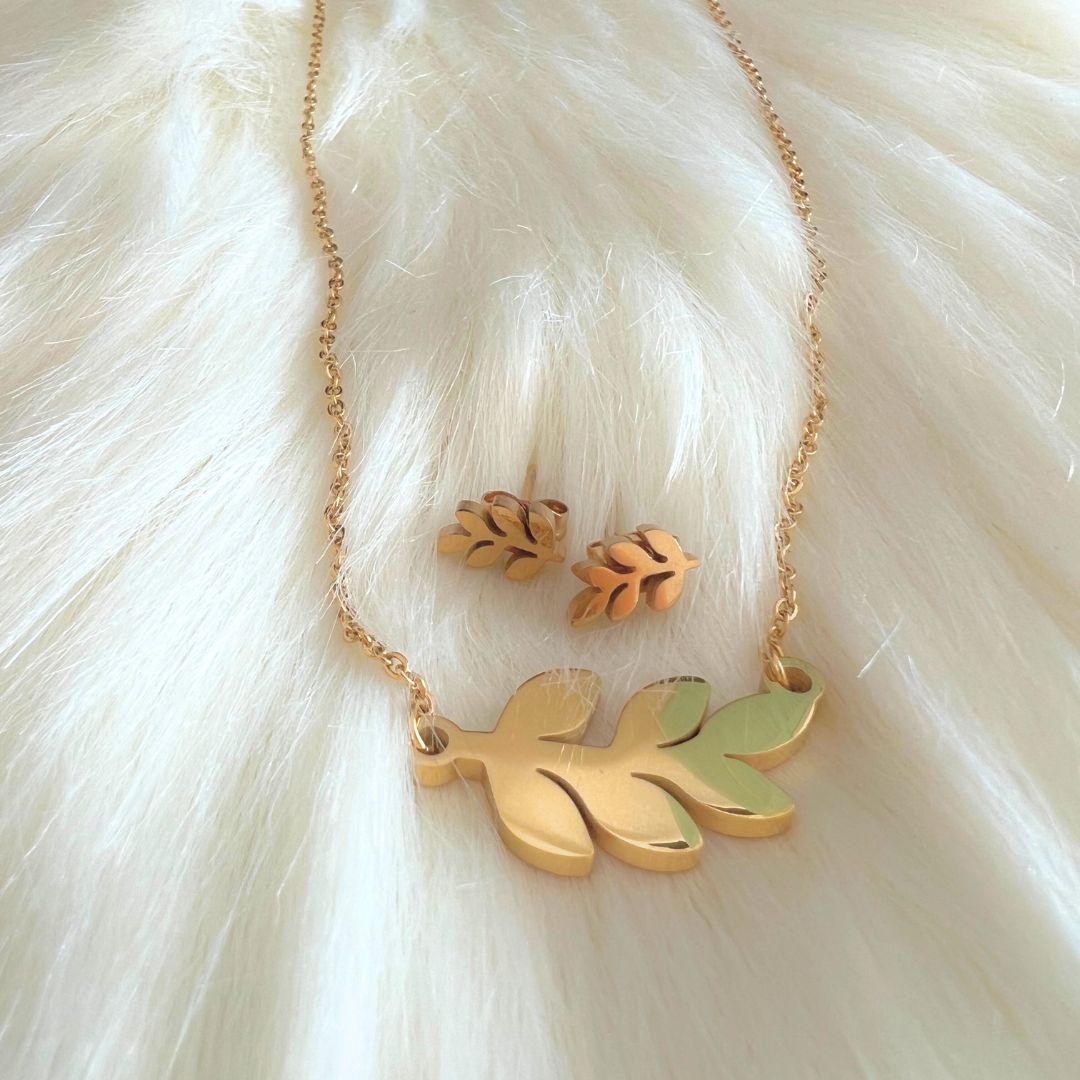 Leaf Necklace and Earrings set