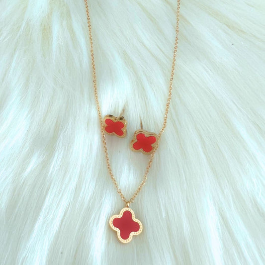 Four Leaf Clover Jewelry Set- Red