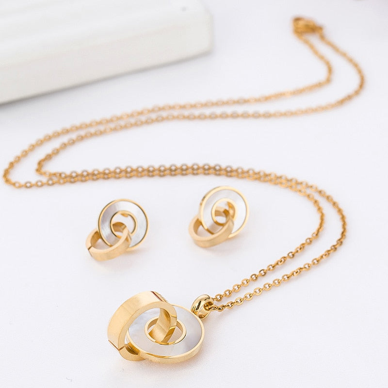 Double Circles Necklace and Earrings Set