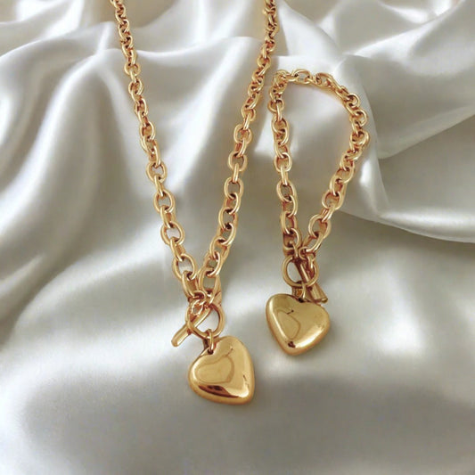 Love Heart Necklace and Bracelet Set