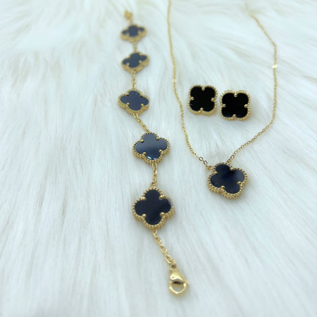 Four Leaf Clover Necklace, Bracelet and Earrings Set