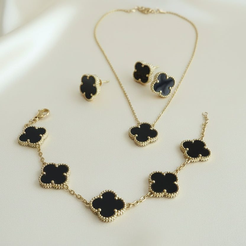 Four Leaf Clover Necklace, Bracelet and Earrings Set