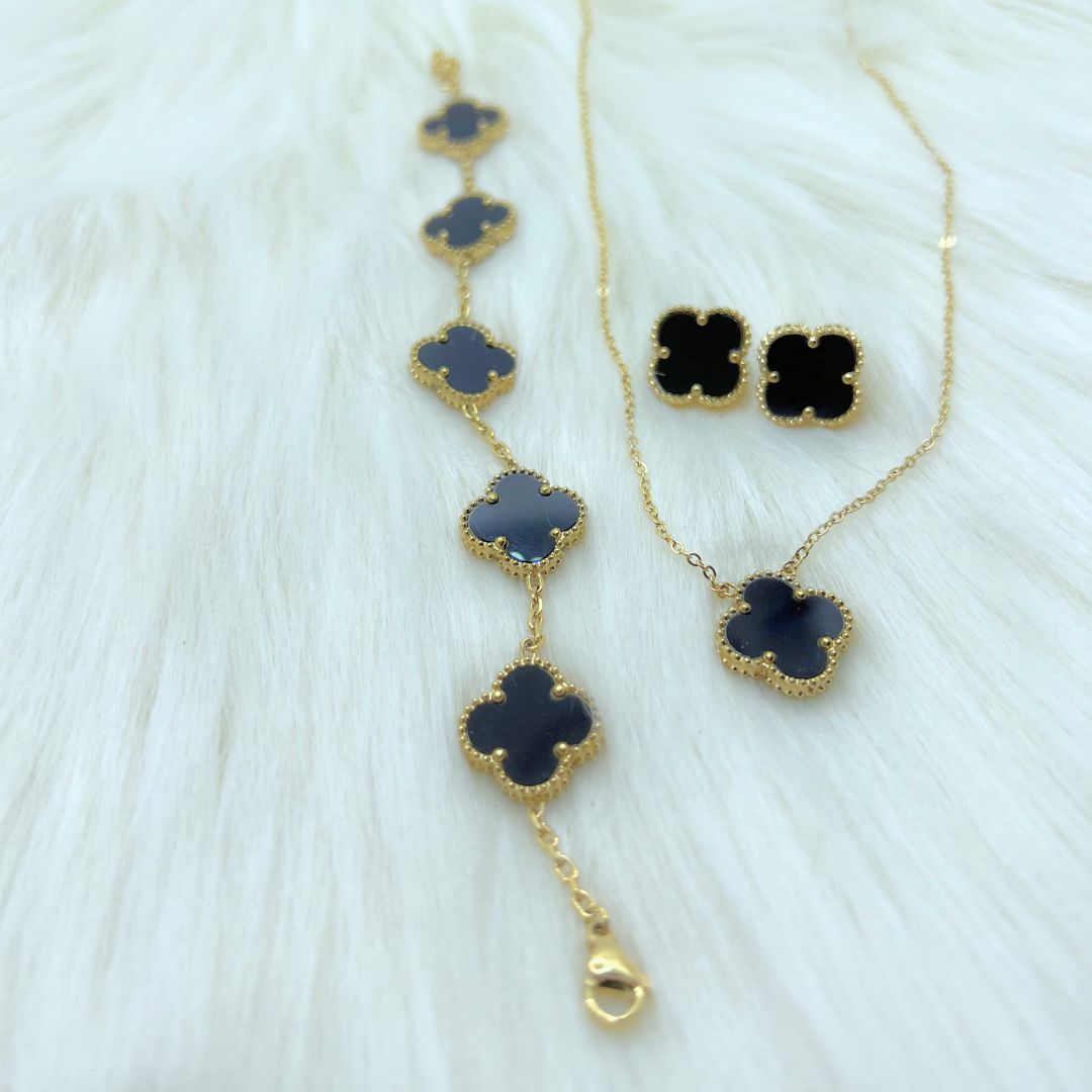 Four Leaf Clover Necklace, Bracelet and Earrings Set